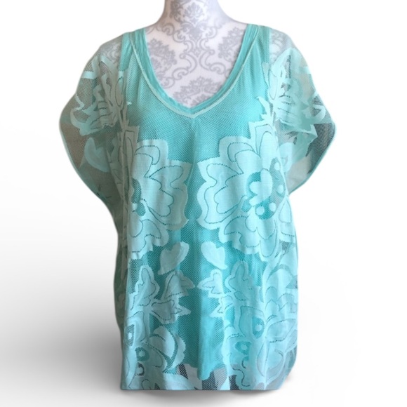 Oversized Merona Tank Top and Short Sleeve Swimsuit Coverup Teal Blue Size L EUC - Picture 11 of 11